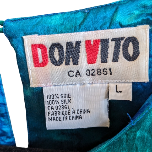 Vintage 100% silk women's top. Don Vito Size Large. Blue and Green - Picture 5 of 5